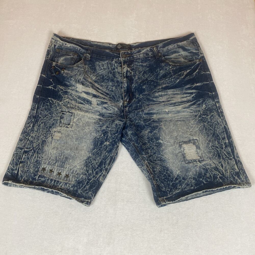 Road Narrows Acid Wash Distressed Denim Shorts Y2K Grunge Star Rivet Patched 50